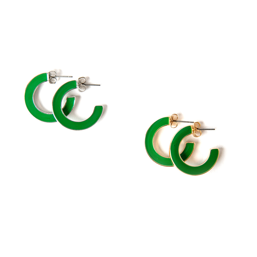 The Harlow Earrings available with silver or gold rims in emerald green with a butterfly back fastening